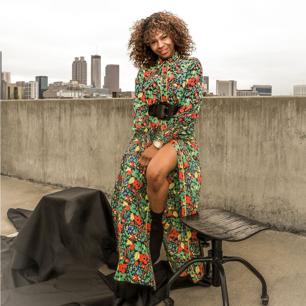 ALEXIS RED GREEN BLACK FLORAL PRINT COLLARED BUTTON UP HIROKA ROBE MAXI DRESS - Picture 13 of 16